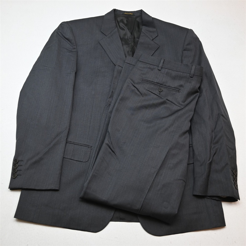 Vtg Y2K 2000s Boxy Principe Italy Made 40R 36x32 Gray Brown Striped Wool Suit